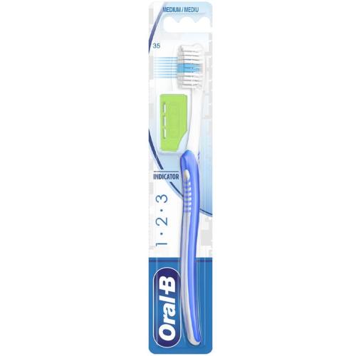 Oral-B 123 Indicator Medium Toothbrush 35mm Χειροκίνητη Οδοντόβουρτσα με Μέτριες Ίνες 1 Τεμάχιο - Μπλε / Πράσινο